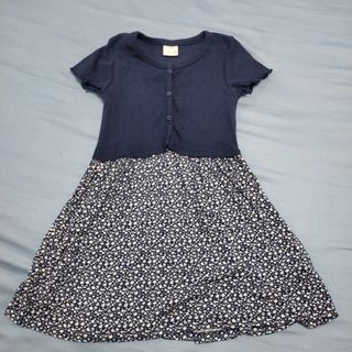 ザラ(ZARA)のZARA ザラ キッズ ネイビー 花柄カットソーワンピース 120cm(ワンピース)