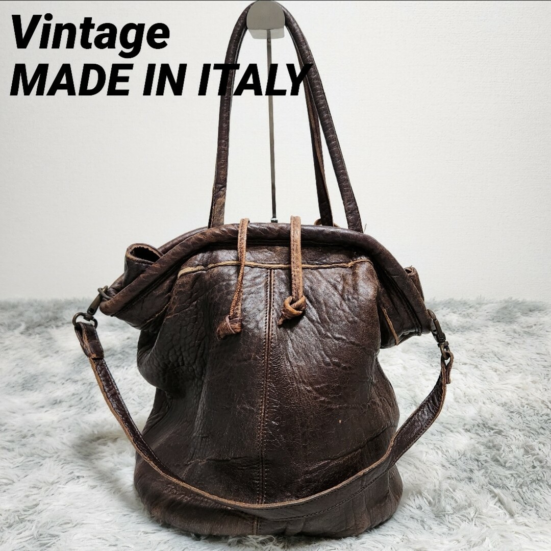 RRL(ダブルアールエル)のVintage MADE IN ITALY イタリア製 茶芯 牛革 肉厚トートバ メンズのバッグ(トートバッグ)の商品写真