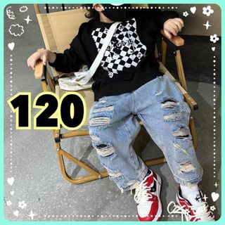 キッズ　デニム　120 男の子　ダメージデニム　カジュアルパンツ　キッズパンツ(パンツ/スパッツ)