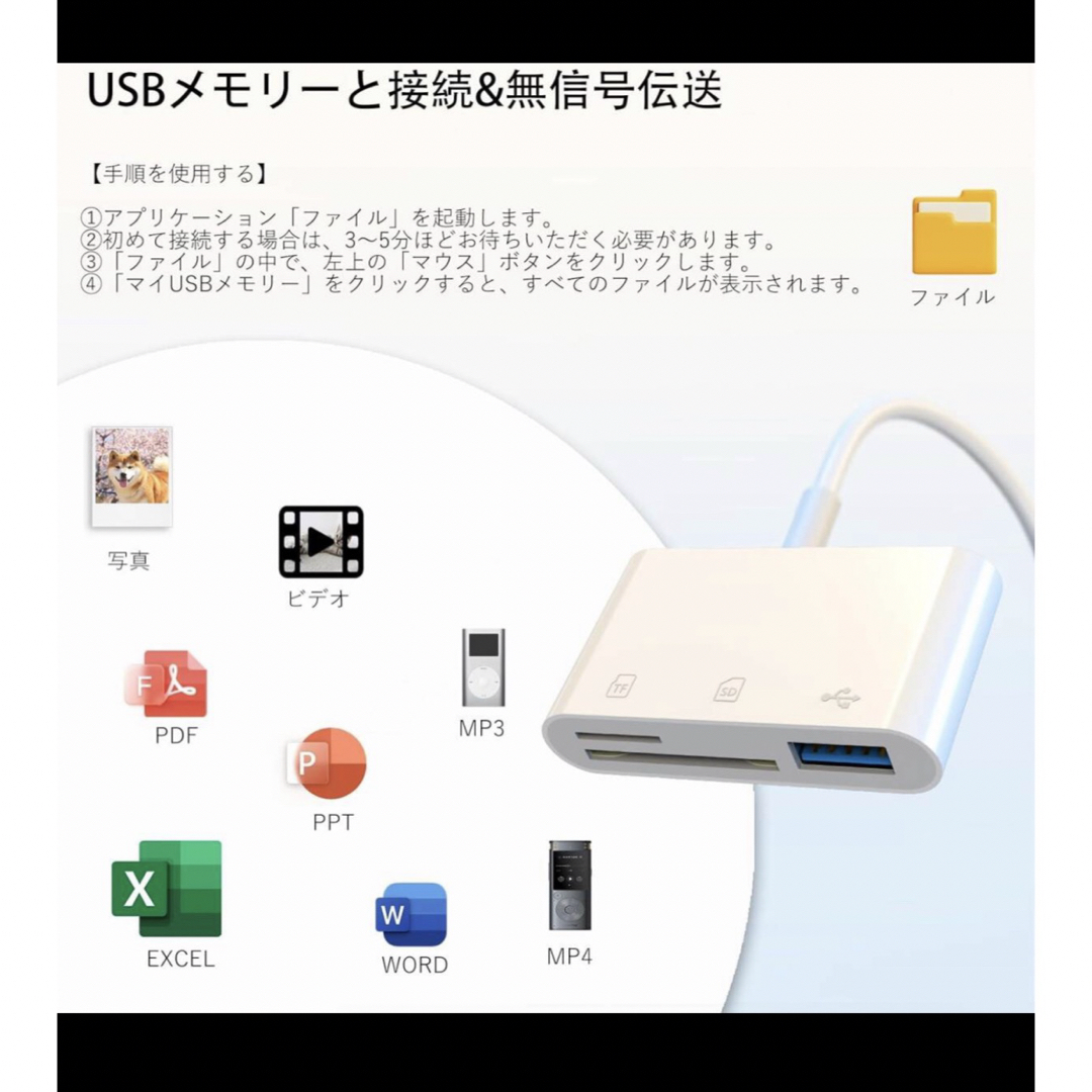iPhone SDカードリーダー 3in1 USB/SD/TF変換アダプタ スマホ/家電/カメラのスマホアクセサリー(その他)の商品写真