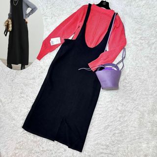 スローブイエナ(SLOBE IENA)のスローブイエナ　バックオープンジャンパースカート　黒　サロペット(ロングワンピース/マキシワンピース)