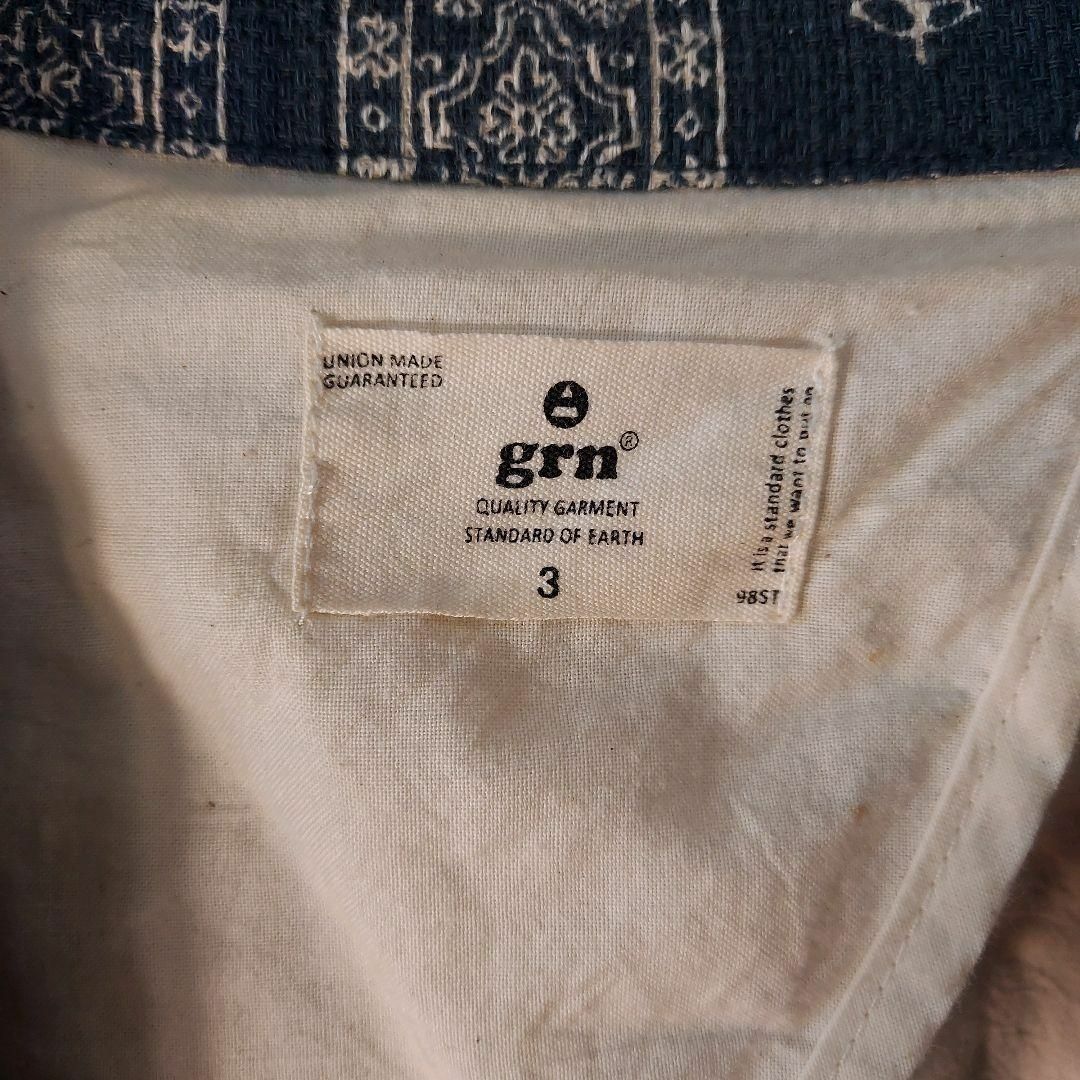 grn(ジーアールエヌ)のgrn　メンズ　ジャケット　ペイズリー　リネン　背抜き　青　古着　L メンズのジャケット/アウター(テーラードジャケット)の商品写真