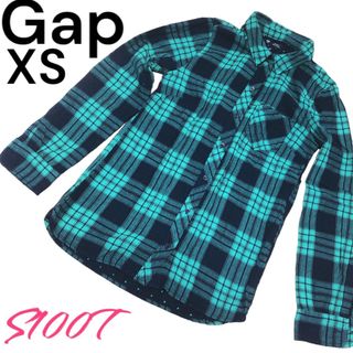 ギャップ(GAP)の美品 送料無料 Gap カラーシャツ グリーンチェック柄 XS 綿100%(シャツ/ブラウス(半袖/袖なし))