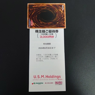 ユナイテッドスーパーマーケットホールディングス 株主優待券　3000円分(シングルカード)