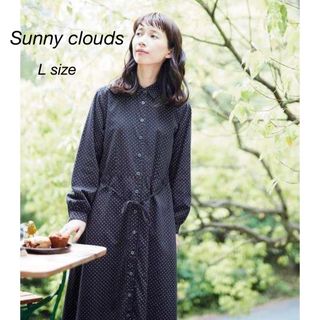 サニークラウズ(Sunny clouds（FELISSIMO）)の【美品】 サニークラウズ 完売品 タマゴ玉柄 シャツワンピース L ネイビー(ロングワンピース/マキシワンピース)