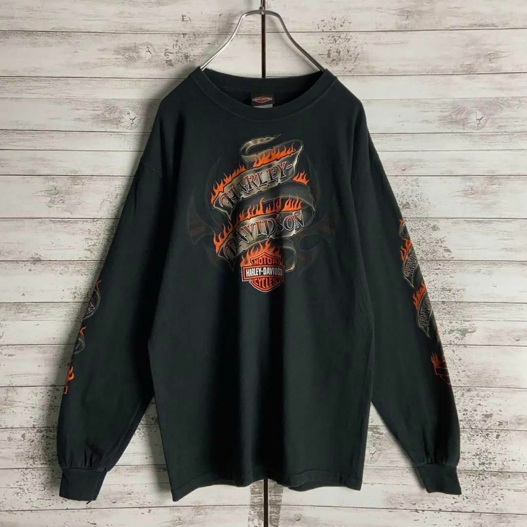 Harley Davidson(ハーレーダビッドソン)の8583【袖ファイヤーパターン】ハーレーダビッドソン☆定番カラーロングtシャツ メンズのトップス(Tシャツ/カットソー(七分/長袖))の商品写真