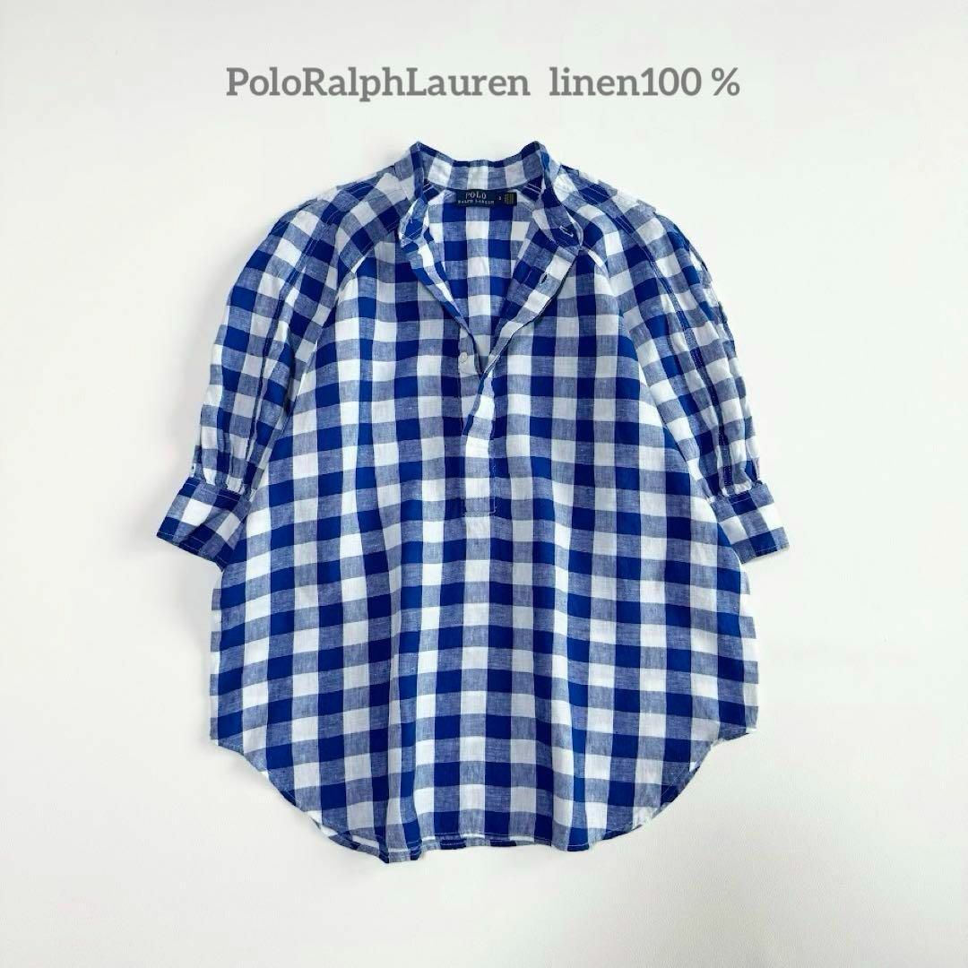 POLO RALPH LAUREN(ポロラルフローレン)のpolo  ポロラルローレン　リネン　ギンガムチェック　半袖　カットソー レディースのトップス(シャツ/ブラウス(半袖/袖なし))の商品写真