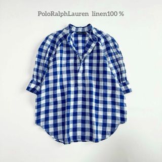 polo  ポロラルローレン　リネン　ギンガムチェック　半袖　カットソー