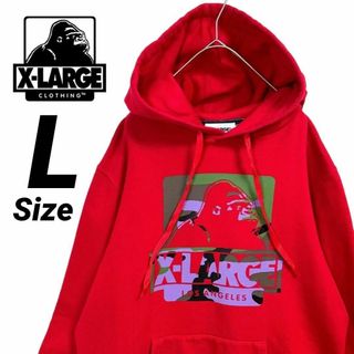 エクストララージ(XLARGE)の美品★L★XLARGE エクストララージ ビッグロゴ カモフラ パーカー レッド(パーカー)