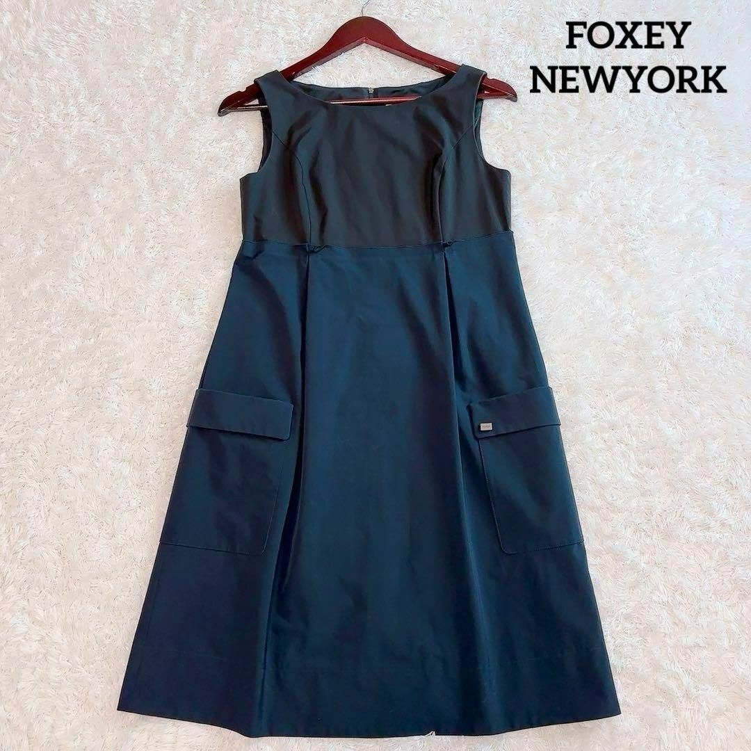 FOXEY NEW YORK(フォクシーニューヨーク)の美品✨フォクシーニューヨーク バイカラーワンピース タック 40 レディースのワンピース(ひざ丈ワンピース)の商品写真