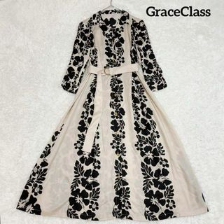 Grace Class - 美品✨グレースクラス シャツワンピース フラワーストライプ 金ボタン 38