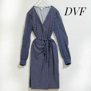 DIANE von FURSTENBERG - ダイアンフォンファステンバーグ　シルク　紺　ラップワンピース　春服　ネイビー