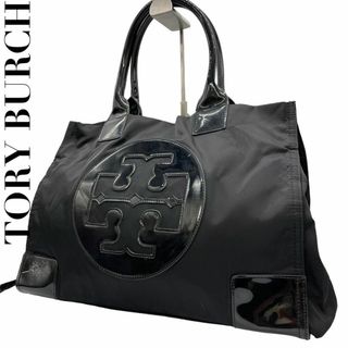 トリーバーチ(Tory Burch)の良品　トリーバーチ　S15　エラ　エナメル　ナイロン　トートバッグ　デカロゴ　黒(トートバッグ)