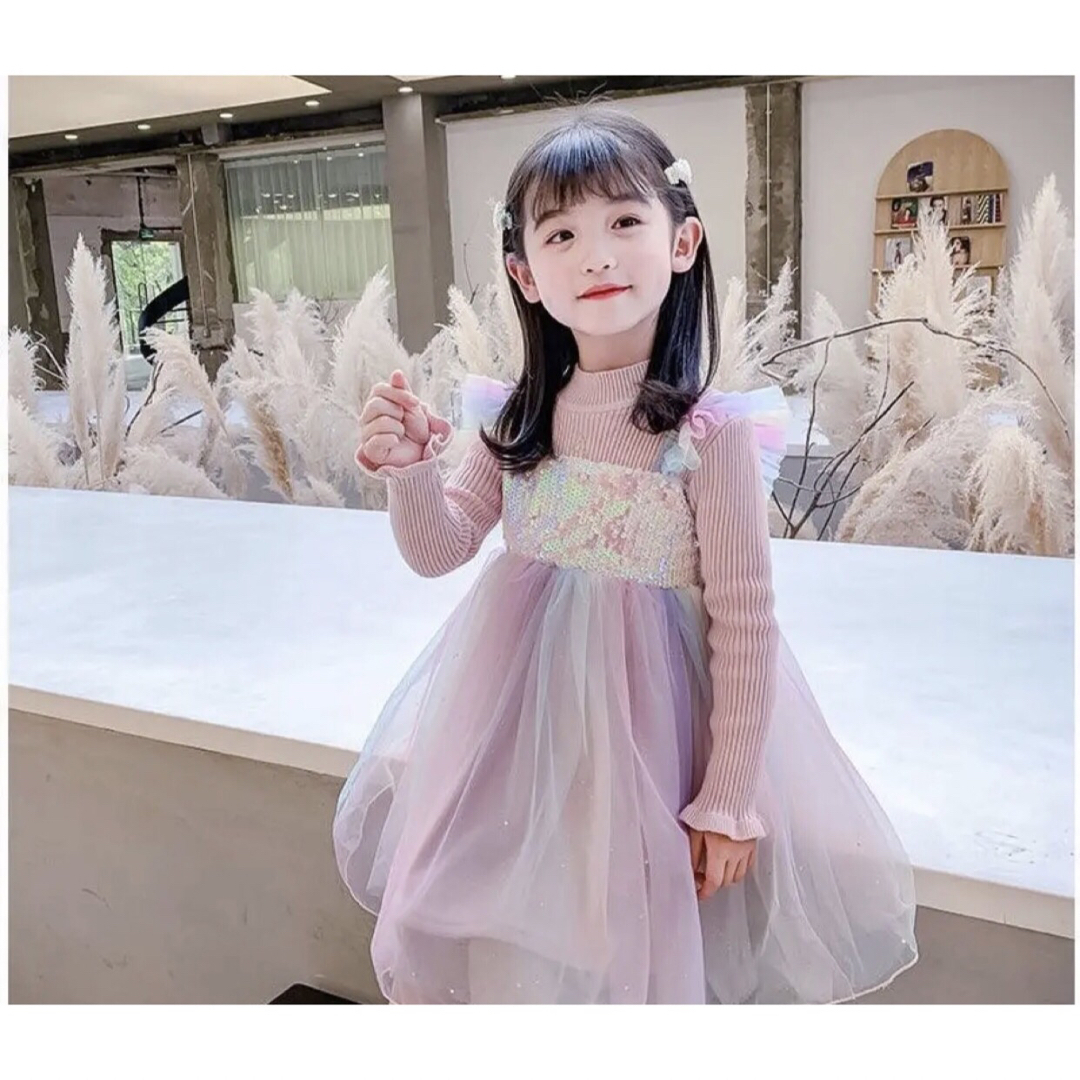 KWEA147キッズ 子供服 ワンピース タイトネック 女の子 春秋 ゆったり キッズ/ベビー/マタニティのキッズ服女の子用(90cm~)(ワンピース)の商品写真