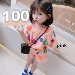 キッズ 花柄 セットアップ 女の子 100 半袖 トップス ズボン 夏服 子供服(Tシャツ/カットソー)