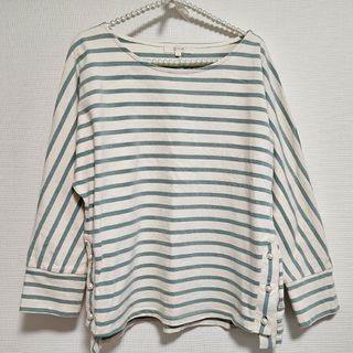 グローブ(grove)のgrove グローブ ボーダー カットソー パール  緑 M(カットソー(長袖/七分))