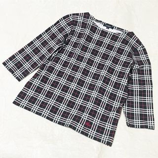 バーバリー(BURBERRY)のバーバリーロンドン 七分袖 カットソー ノバチェック 42 ホースロゴ ブラック(カットソー(長袖/七分))