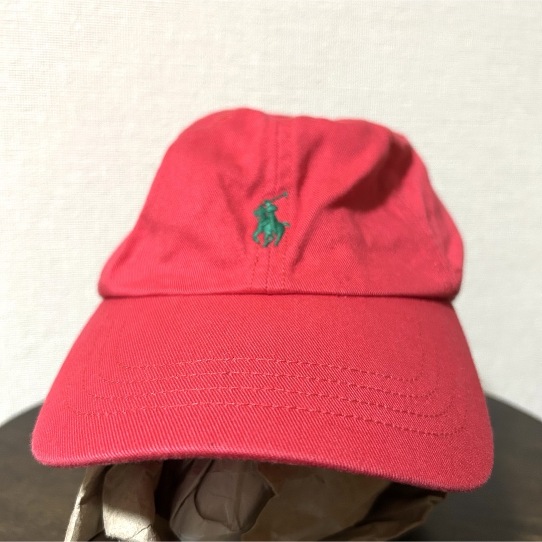 POLO RALPH LAUREN(ポロラルフローレン)の小さめ56cm！ポロラルフローレン 古着キャップ 赤×緑ポニー刺繍 中国製 レディースの帽子(キャップ)の商品写真