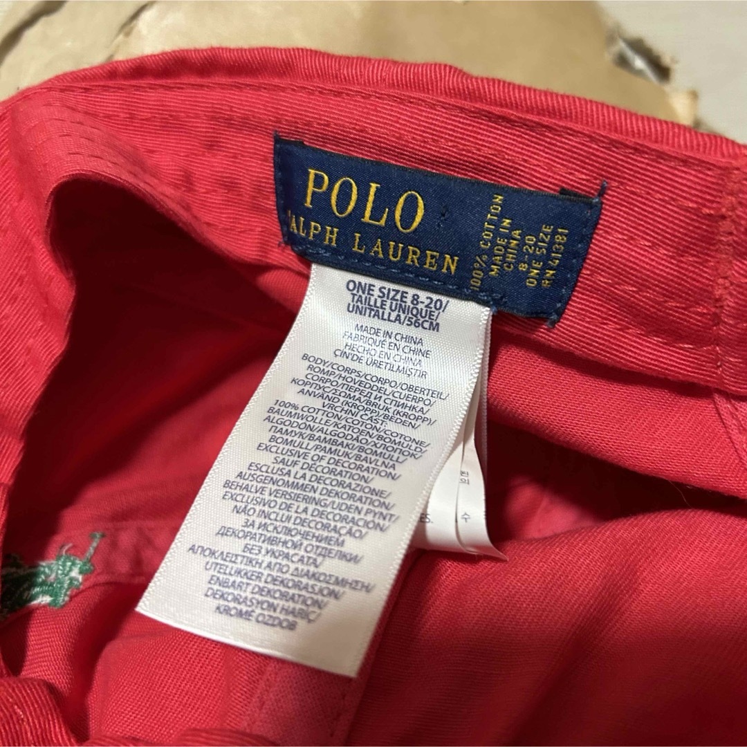 POLO RALPH LAUREN(ポロラルフローレン)の小さめ56cm！ポロラルフローレン 古着キャップ 赤×緑ポニー刺繍 中国製 レディースの帽子(キャップ)の商品写真