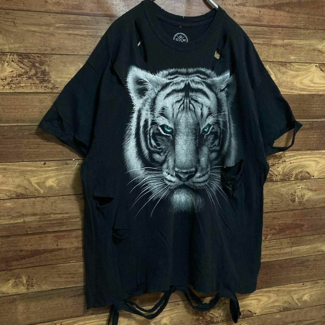 6254 ボロTシャツ ダメージ　アニマル　虎プリント　古着 XL メンズのトップス(Tシャツ/カットソー(半袖/袖なし))の商品写真