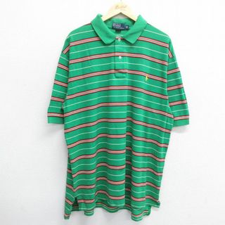 ラルフローレン(Ralph Lauren)のXL★古着 ラルフローレン Ralph Lauren 半袖 ブラント ポロ シャツ メンズ 90年代 90s ワンポイントロゴ 鹿の子 ロング丈 大きいサイズ コットン 緑他 グリーン 24apr06 中古 トップス(ポロシャツ)