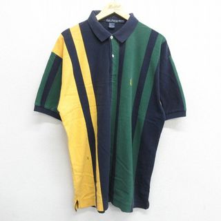 ノーティカ(NAUTICA)のXL★古着 ノーティカ NAUTICA 半袖 ブラント ポロ シャツ メンズ 90年代 90s ワンポイントロゴ 鹿の子 コットン 緑他 グリーン ストライプ 24apr06 中古 トップス(ポロシャツ)