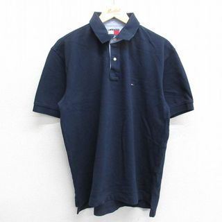 XL★古着 トミーヒルフィガー TOMMY HILFIGER 半袖 ブラント ポロ シャツ メンズ 90年代 90s ワンポイントロゴ 鹿の子 コットン 紺 ネイビー 24apr06 中古 トップス