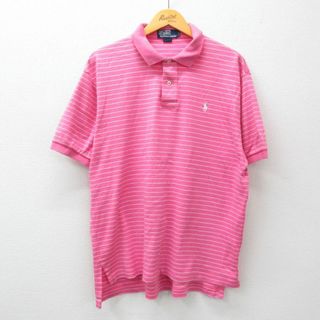 ラルフローレン(Ralph Lauren)のXL★古着 ラルフローレン Ralph Lauren 半袖 ブランド ポロ シャツ メンズ 90年代 90s ワンポイントロゴ 大きいサイズ コットン ピンク ボーダー 24apr06 中古 トップス(ポロシャツ)