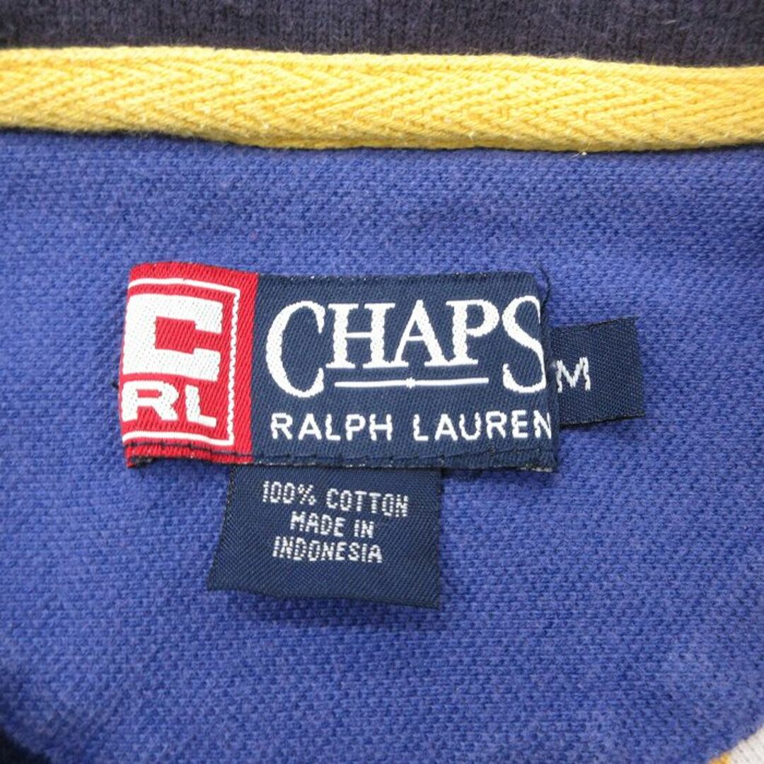 Ralph Lauren(ラルフローレン)のXL★古着 ラルフローレン Ralph Lauren チャップス 半袖 ブランド ポロ シャツ メンズ 90年代 90s ワンポイントロゴ 鹿の子 コットン マルチカラー 紺他 ネイビー ストライプ 24apr06 中古 トップス メンズのトップス(ポロシャツ)の商品写真