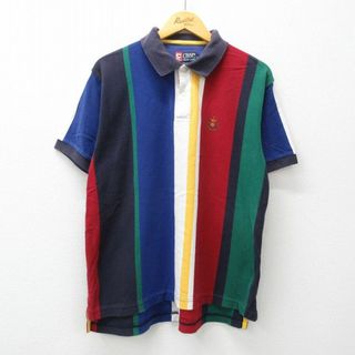 ラルフローレン(Ralph Lauren)のXL★古着 ラルフローレン Ralph Lauren チャップス 半袖 ブランド ポロ シャツ メンズ 90年代 90s ワンポイントロゴ 鹿の子 コットン マルチカラー 紺他 ネイビー ストライプ 24apr06 中古 トップス(ポロシャツ)