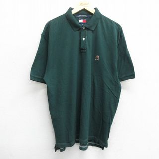 トミーヒルフィガー(TOMMY HILFIGER)のXL★古着 トミーヒルフィガー TOMMY HILFIGER 半袖 ブランド ポロ シャツ メンズ 90年代 90s ワンポイントロゴ 鹿の子 緑 グリーン 24apr06 中古 トップス(ポロシャツ)