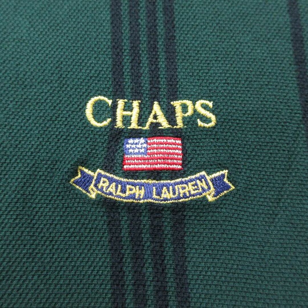 Ralph Lauren(ラルフローレン)のXL★古着 ラルフローレン Ralph Lauren チャップス 半袖 ブランド ポロ シャツ メンズ 90年代 90s ワンポイントロゴ 鹿の子 コットン 緑他 グリーン ストライプ 24apr06 中古 トップス メンズのトップス(ポロシャツ)の商品写真