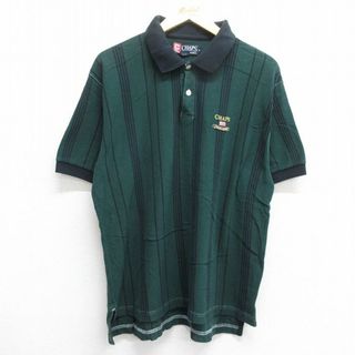 ラルフローレン(Ralph Lauren)のXL★古着 ラルフローレン Ralph Lauren チャップス 半袖 ブランド ポロ シャツ メンズ 90年代 90s ワンポイントロゴ 鹿の子 コットン 緑他 グリーン ストライプ 24apr06 中古 トップス(ポロシャツ)