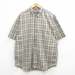 エディーバウアー(Eddie Bauer)のXL★古着 エディーバウアー 半袖 シャツ メンズ 00年代 00s コットン ボタンダウン ベージュ他 カーキ チェック 24apr06 中古 トップス(シャツ)