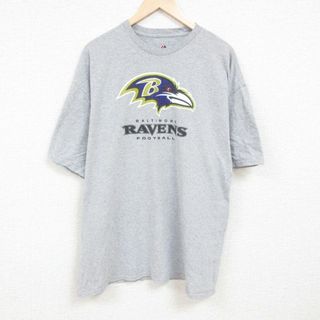 マジェスティック(Majestic)のXL★古着 マジェスティック 半袖 Tシャツ メンズ NFL ボルチモアレイブンス 大きいサイズ クルーネック 薄グレー 霜降り アメフト スーパーボウル 24apr06 中古(Tシャツ/カットソー(半袖/袖なし))