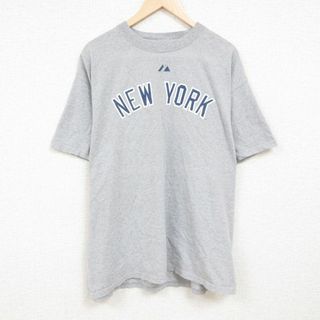 ゲス(GUESS)のXL★古着 マジェスティック 半袖 ビンテージ Tシャツ メンズ 00年代 00s MLB ニューヨークヤンキース アレックスドロリゲス 13 大きいサイズ クルーネック グレー 霜降り メジャーリーグ ベースボール 野球 24apr06 中古(Tシャツ/カットソー(半袖/袖なし))