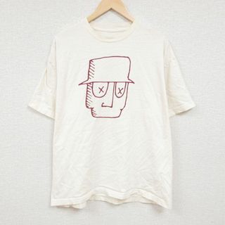 XL★古着 半袖 Tシャツ メンズ アート 大きいサイズ コットン クルーネック 薄ベージュ カーキ 24apr06 中古(Tシャツ/カットソー(半袖/袖なし))