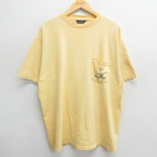 ノーティカ(NAUTICA)のXL★古着 ノーティカ NAUTICA 半袖 ブランド Tシャツ メンズ 90年代 90s ワンポイントロゴ 胸ポケット付き 大きいサイズ コットン クルーネック USA製 黄 イエロー 24apr06 中古(Tシャツ/カットソー(半袖/袖なし))