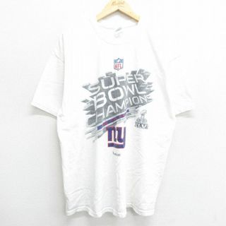 リーボック(Reebok)のXL★古着 半袖 ビンテージ Tシャツ メンズ 00年代 00s リーボック REEBOK NFL ニューヨークジャイアンツ 大きいサイズ コットン クルーネック 白 ホワイト アメフト スーパーボウル 24apr06 中古(Tシャツ/カットソー(半袖/袖なし))