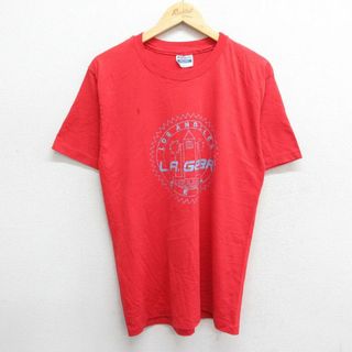 ヘインズ(Hanes)のL★古着 ヘインズ Hanes 半袖 ビンテージ Tシャツ メンズ 80年代 80s ロサンゼルス クルーネック USA製 赤 レッド 24apr06 中古(Tシャツ/カットソー(半袖/袖なし))