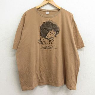 XL★古着 半袖 ビンテージ ロック バンド Tシャツ メンズ 00年代 00s ジミヘンドリックス 大きいサイズ クルーネック 茶 ブラウン 24apr06 中古(Tシャツ/カットソー(半袖/袖なし))