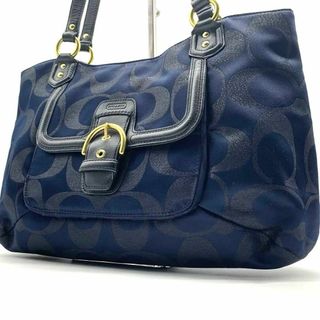 コーチ(COACH)の極美品 コーチ ナイロン トートバッグ レザー ネイビー　　F26246(その他)