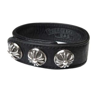 クロムハーツ(Chrome Hearts)のクロムハーツ クロスボール 3ボタン 2スナップ レザー ブレスレット シルバー レザー ユニセックス ブラック CHROME HEARTS 【中古】 【アパレル・小物】(ブレスレット)