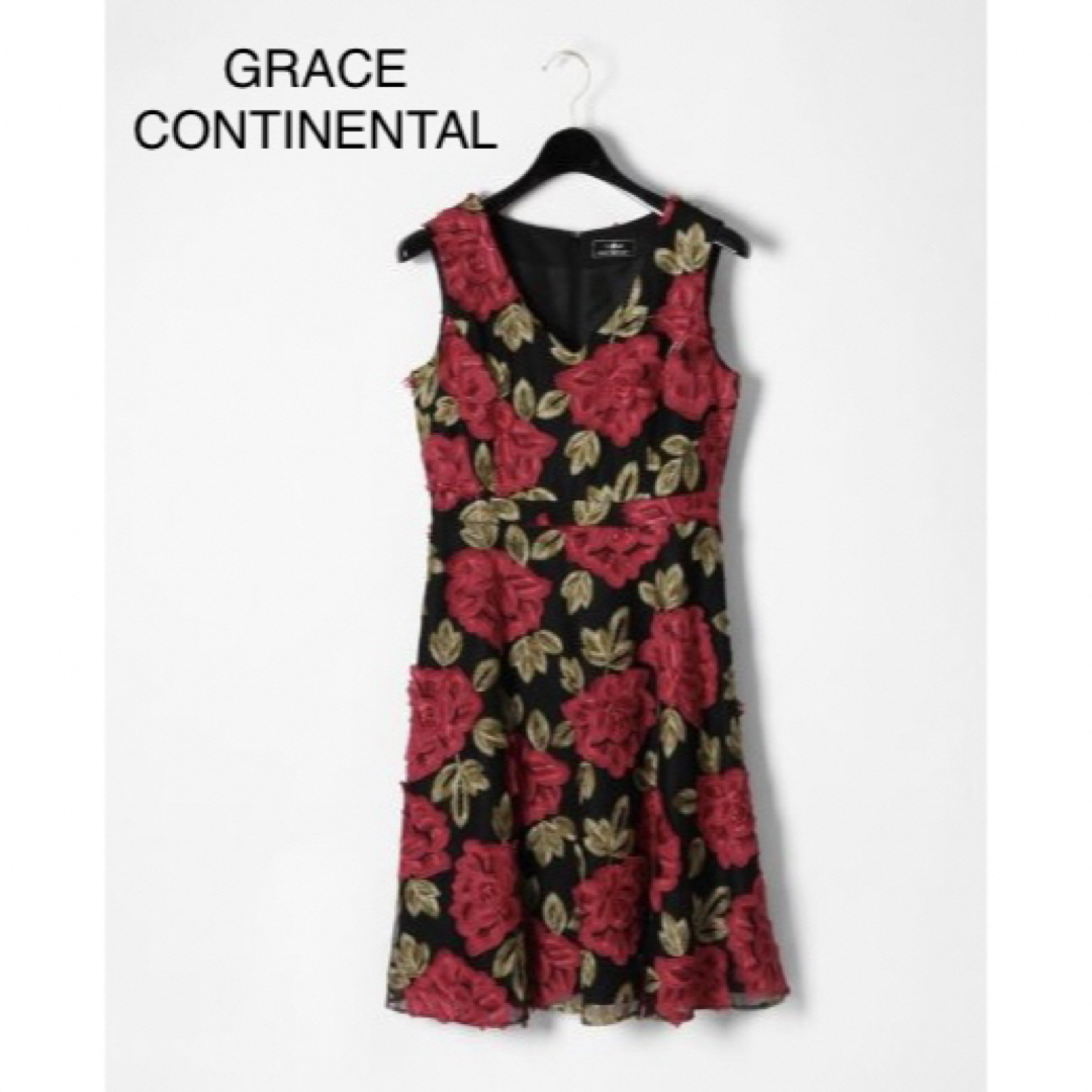 GRACE CONTINENTAL(グレースコンチネンタル)のGRACE CONTINENTAL 配色ローズレースワンピース レディースのワンピース(ひざ丈ワンピース)の商品写真