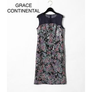 グレースコンチネンタル(GRACE CONTINENTAL)のGRACE CONTINENTAL プリントスパンコールワンピース(ひざ丈ワンピース)