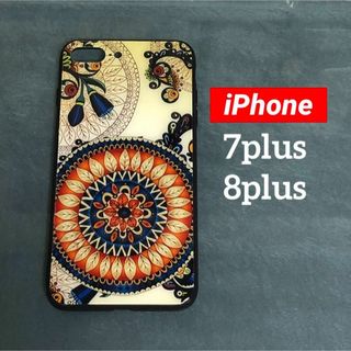 iPhone 7plus 8plusケース 強化ガラス マンダラ　管理リ8(iPhoneケース)