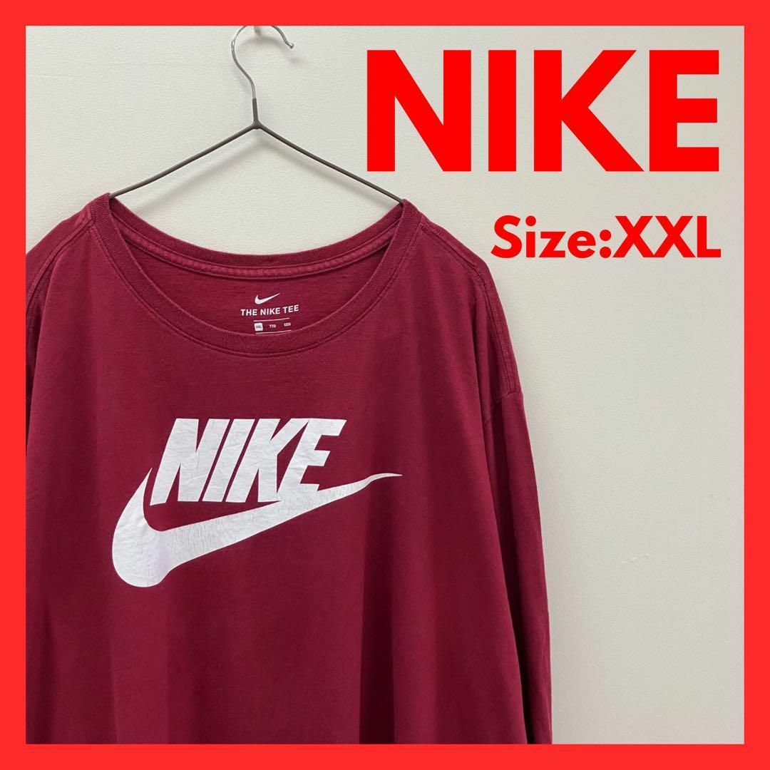 NIKE(ナイキ)の【即日発送】古着　NIKE ナイキ　ロンT ビッグロゴ　メンズ　えんじ　XXL メンズのトップス(Tシャツ/カットソー(七分/長袖))の商品写真