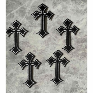 ワッペン 十字架 クロス  ブラック×シルバー刺繍5枚(各種パーツ)