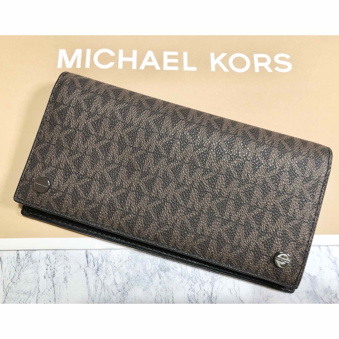 Michael Kors(マイケルコース)のマイケルコース MKシグネチャー長財布　メンズ　ブラック /ブラウン  新品 メンズのファッション小物(長財布)の商品写真