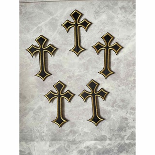 十字架  クロス  ワッペン  ブラック×ゴールド刺繍 5枚セット(各種パーツ)